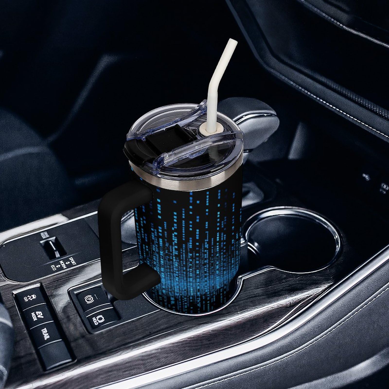 Trinkbecher mit Griff und Strohhalm, vakuumisolierte Trinkflasche, Becherhalter, kompatibel für Reisen, wiederverwendbar, isoliert, Edelstahl, Geschenke für Damen und Herren, 1,2 l
