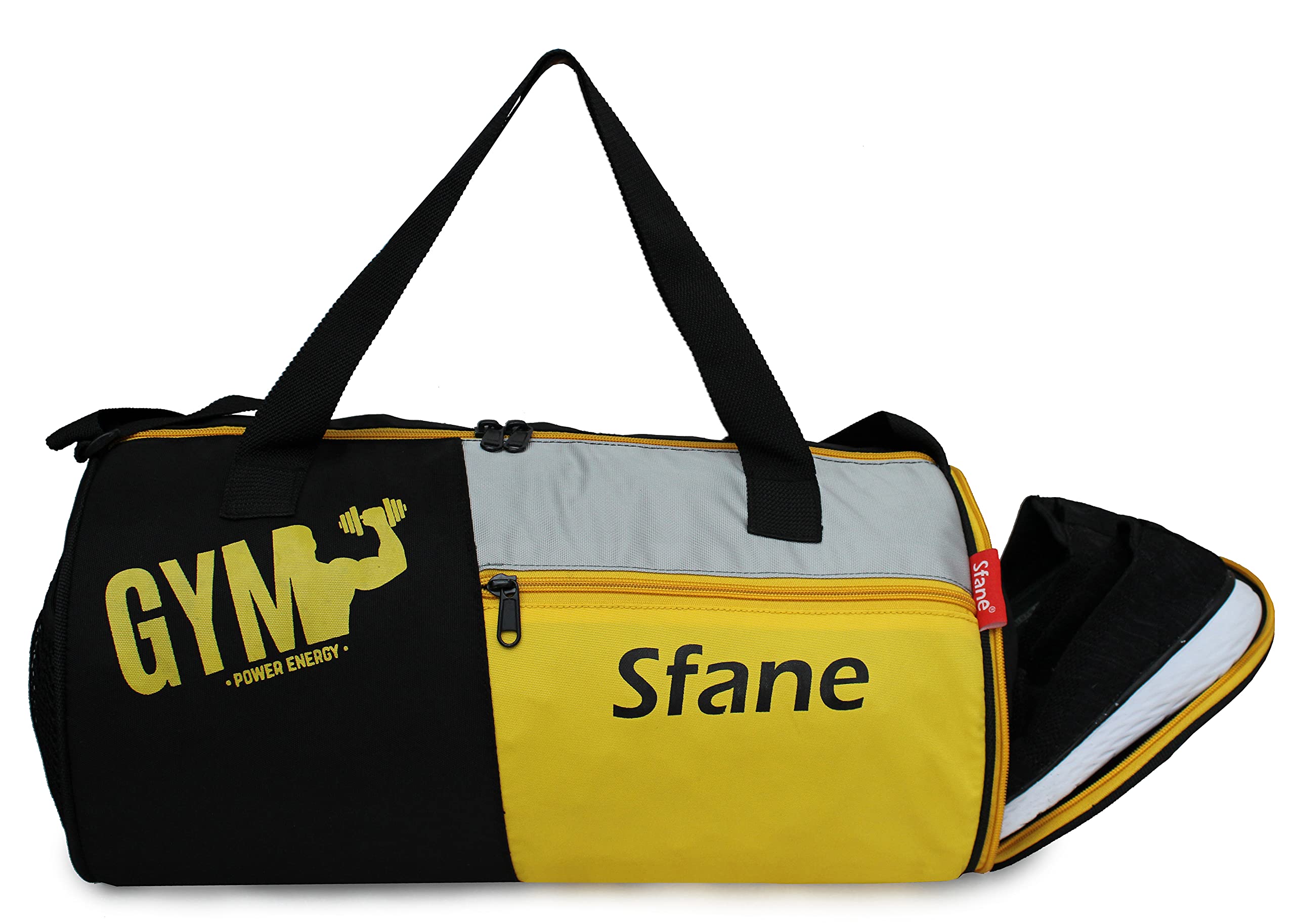 Sfane 23cms Gym Bag/Duffle Bag/Sports Bag/Shoulder Bag/Sports Bags/Gym Bags for Men & Women with Shoe Compartment (Black & Yellow)-picture-37