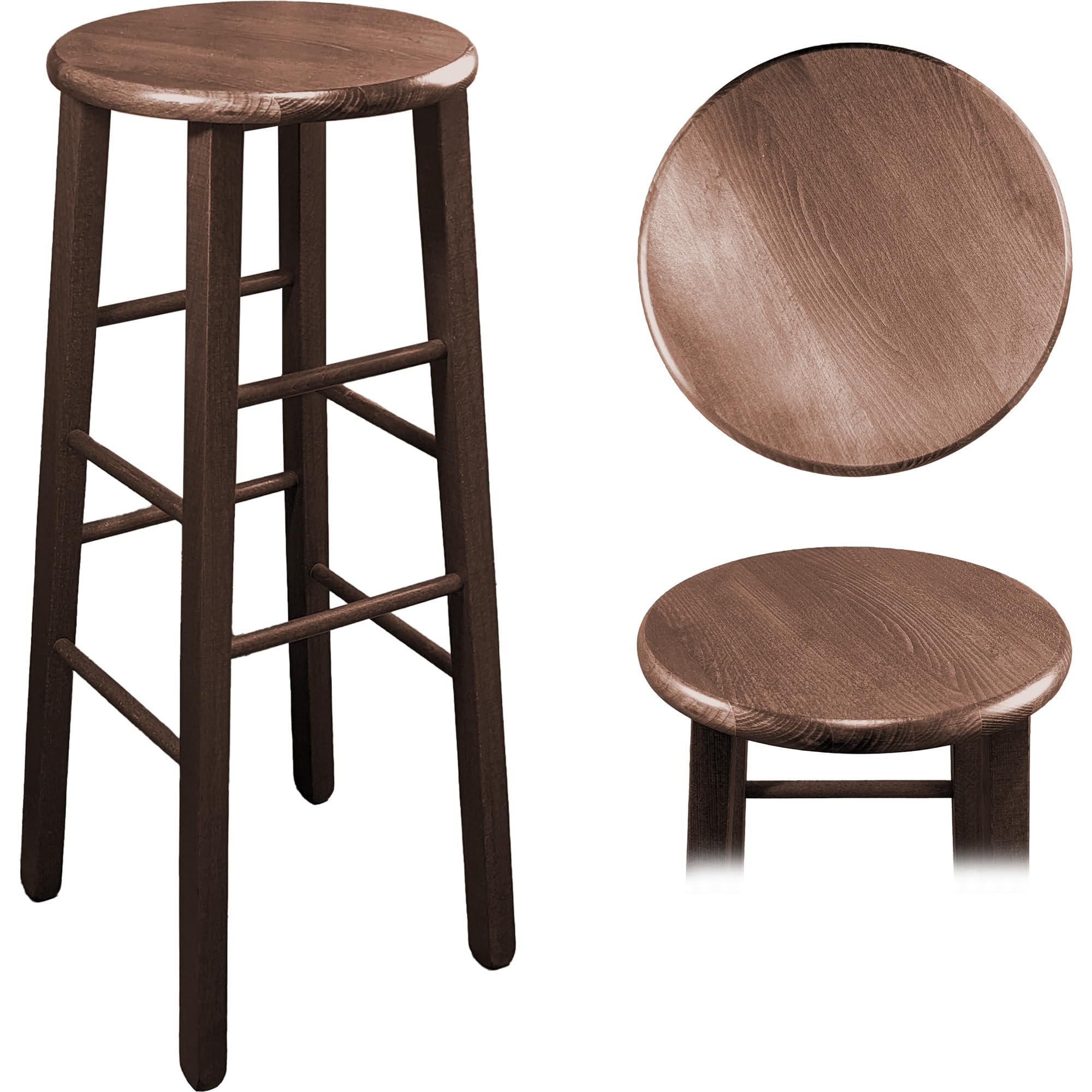 Sgabello In Legno Massello Di Faggio Per Pub E Ristoranti – Seduta Rotonda H50 Cm – Noce - 6