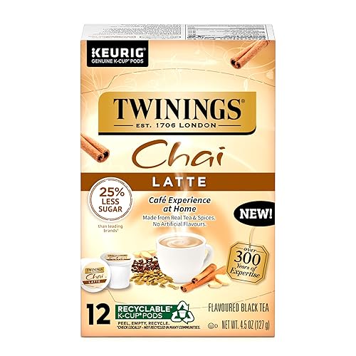 Twinings, Chai Latte - Té chai con leche en cápsulas K-Cup para Keurig, té cremoso, ligeramente dulce, con cafeína, 12 unidades (paquete de 6)