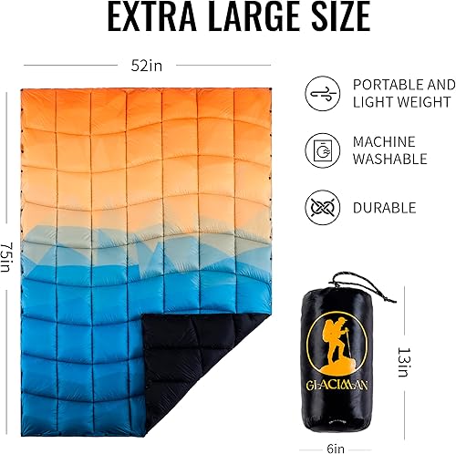 Miniatura 6 de Glaciman Manta de campamento, impermeable, alternativa al plumón, cálida para clima frío, manta ligera para viajes al aire libre, picnic,
