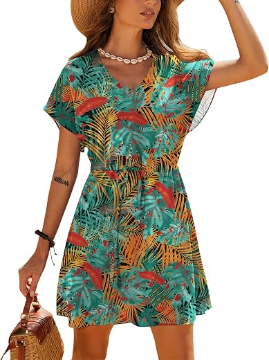 Ekouaer Swimsuit Cover Ups Women Lace Crochet V-Neck Summer Beach Coverups Dress for Swimwear Bathing Suit