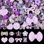 Perles de pastel acrylique pour la fabrication de bijoux, Kalolary Black Bow Butterfly Flower Bead Kawaii Perles de coeur en plastique Mignon Macaroon Perles esthétiques pour bracelet collier DIY (Noir)