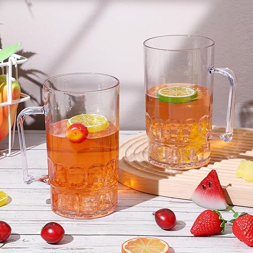 Miniatura 6 de Mifoci Juego de 12 tazas de cerveza de plástico con asas, vasos de plástico transparente de 26 onzas, vasos de plástico transparente a granel