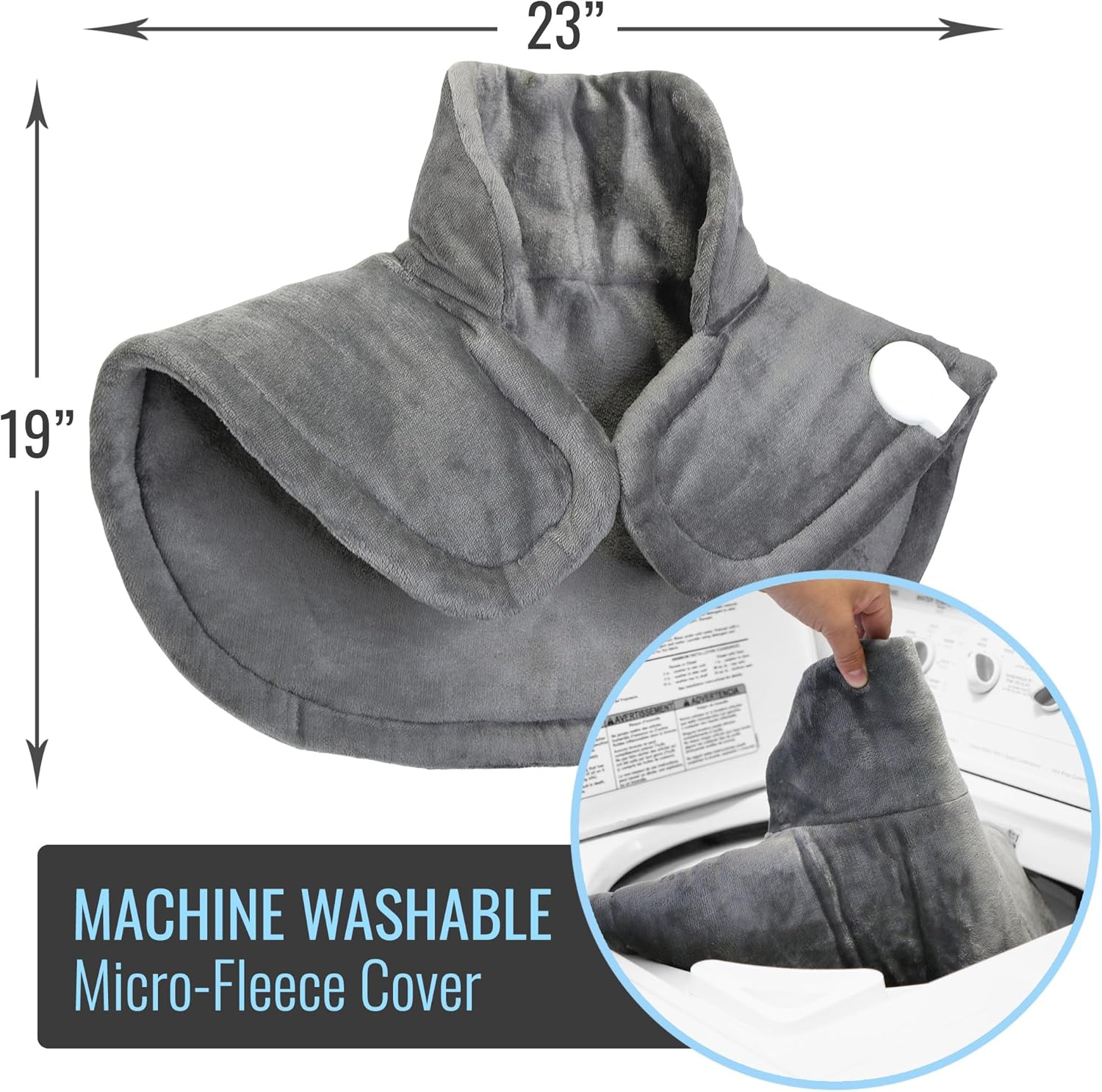 DMI Plush Micro-Fleece Weighted Heating Pad for Neck, Shoulders & Back - 4 Heat Settings, Auto Shut-Off, 9' Cord, Gray, Large