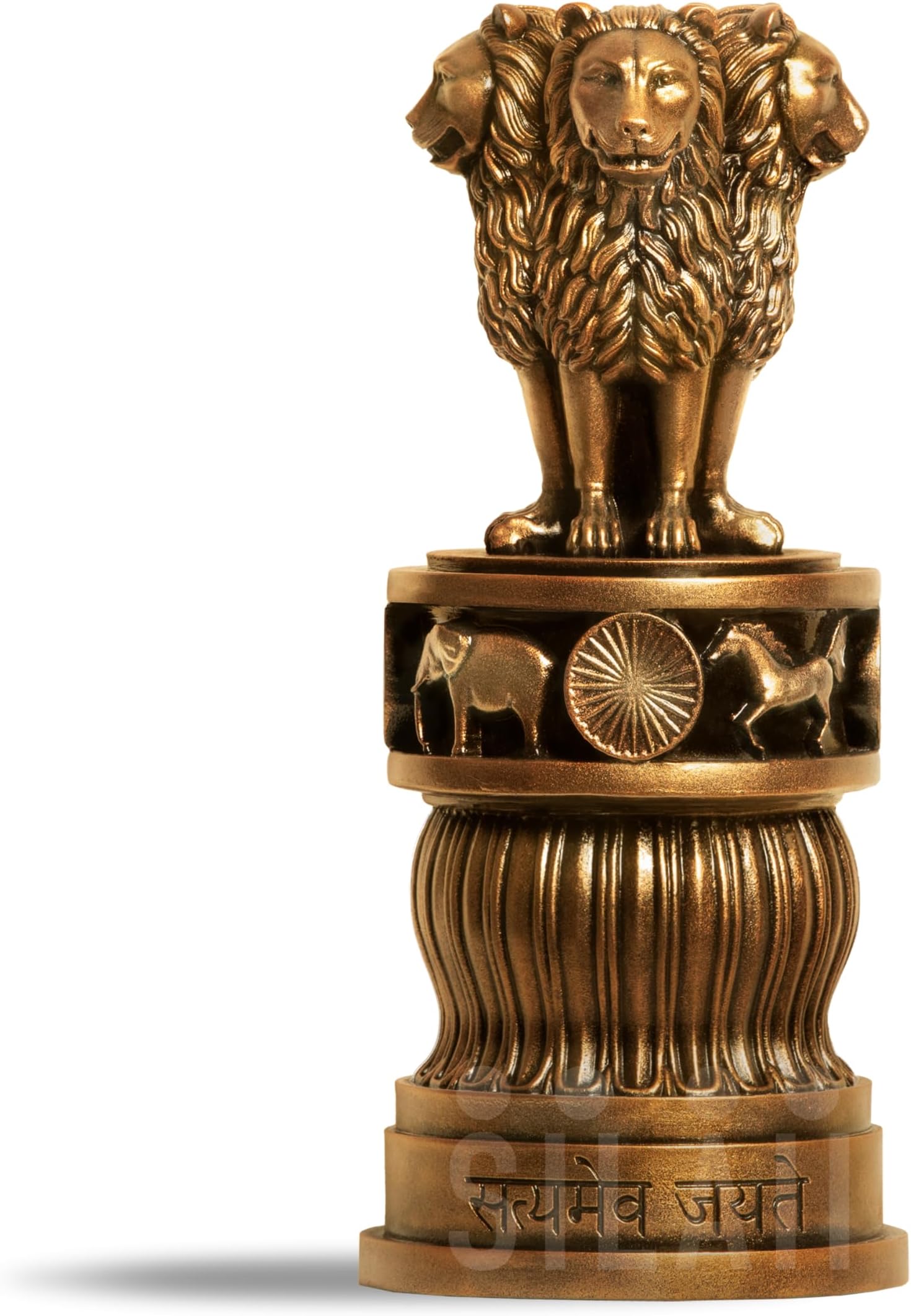 SILAII Ashoka Pillar Sculpture - 5 Inch, Antique Bronze Finish - Handmade Indian Heritage Art