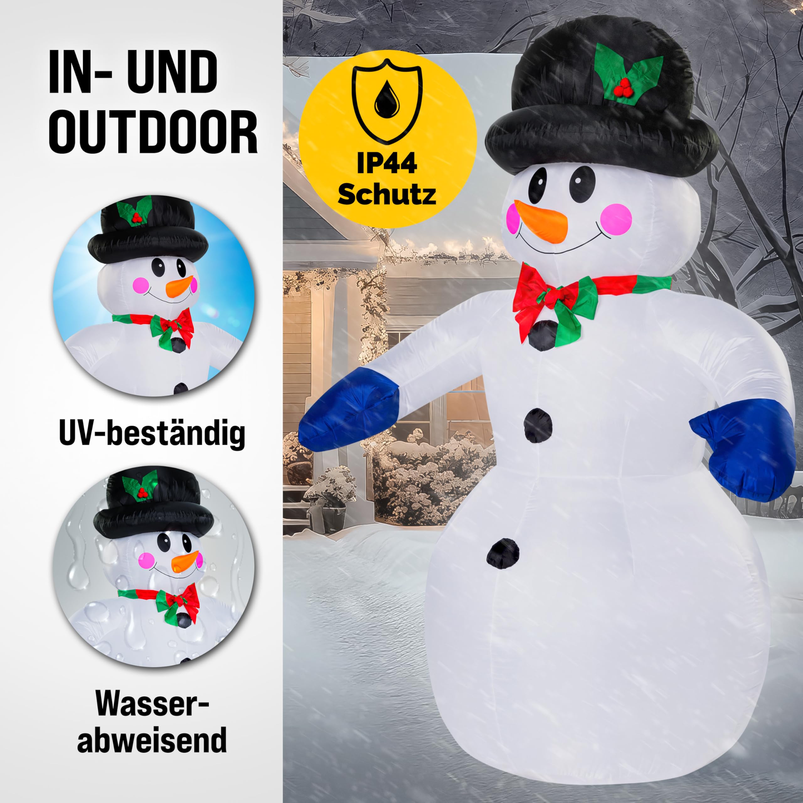 MONZANA® Aufblasbarer Schneemann XXL 240cm LED Beleuchtet Befestigungsmaterial IP44 Außen Witterungsbeständig Weihnachtsdeko Weihnachtsfigur Christmas