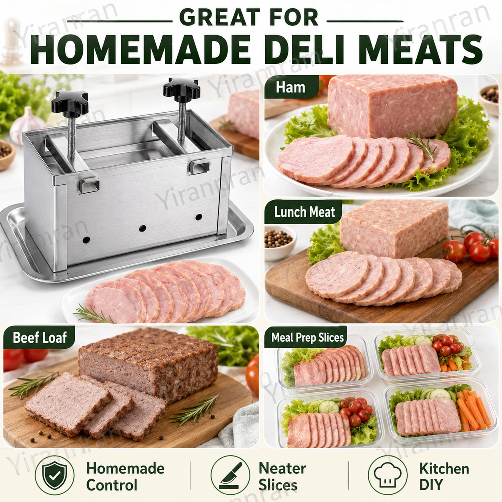 Herramienta de prensa de carne Deli de acero inoxidable, prensa ajustable para jamón casero, carne de almuerzo, pan de res, carnes prensadas, ideal para preparar comidas y cocinar
