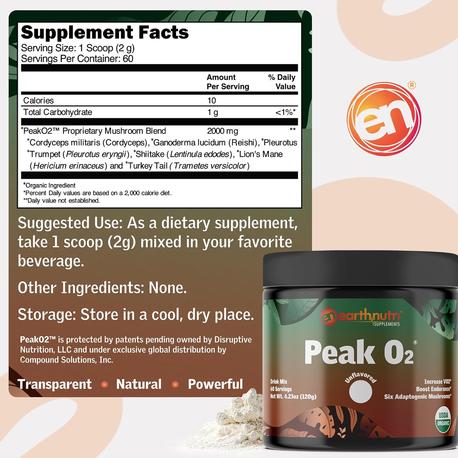 EarthNutri PeakO2 Workout Supplement - Mushroom Supplement for Pre Workout Endurance & Athletic Performance – No Additives, No Fillers – Supports Stamina, Strength & Recovery - 60 Servings - Image 4