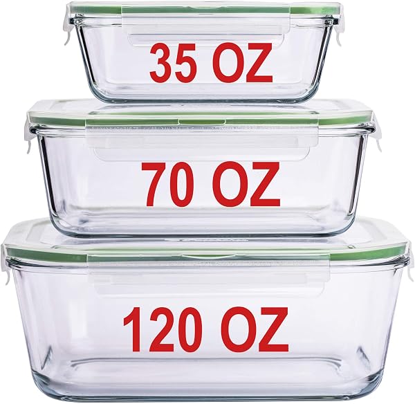 AGTRADE LARGE Glass Food Storage Container Set with Locking Lid