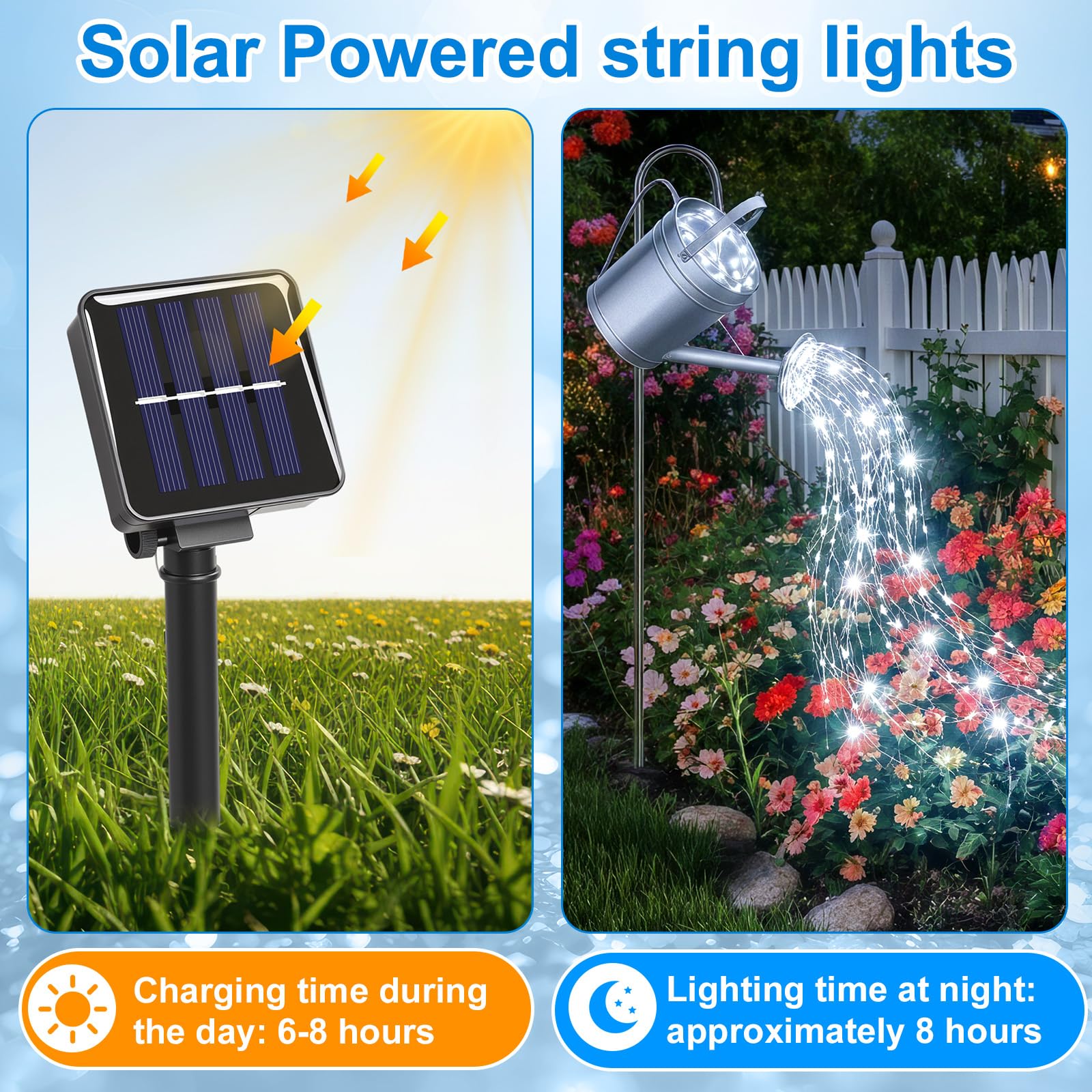 12 Stück Solar-Wasserfall-Lichterkette für den Außenbereich, wasserdicht, 9 Stränge, 180 LEDs, 8 Modi, Gießkannen-Licht (ohne Dose) Glühwürmchen-Lichter für Terrasse, Hof, Garten, Dekorationen