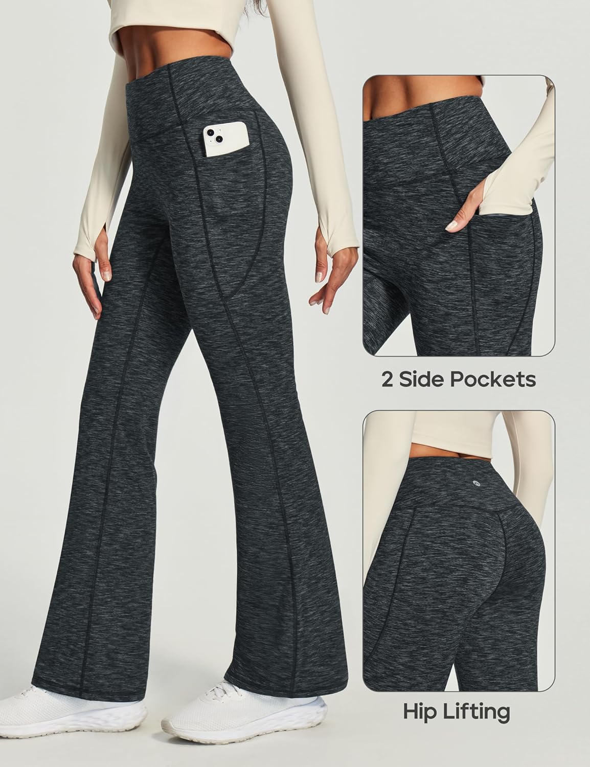 Heathyoga Fleece Lined Pants Women Yoga Pants with Pockets for Women Thermal Pants High Waist Flare Leggings for Winter - Image 4