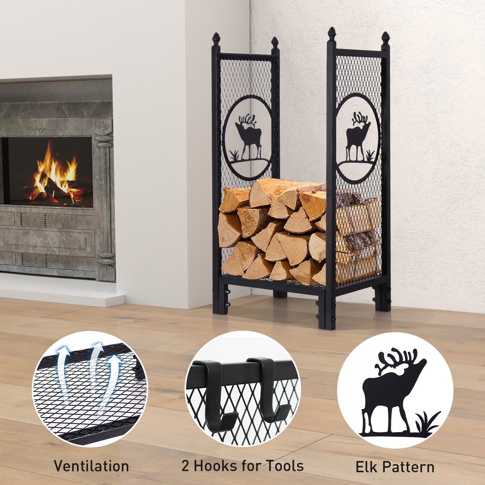 Todeco Soporte de Madera 40x30x80 cm, Estante de Registro de Chimenea, Soporte de Almacenamiento de Madera para Interiores y Exterior
