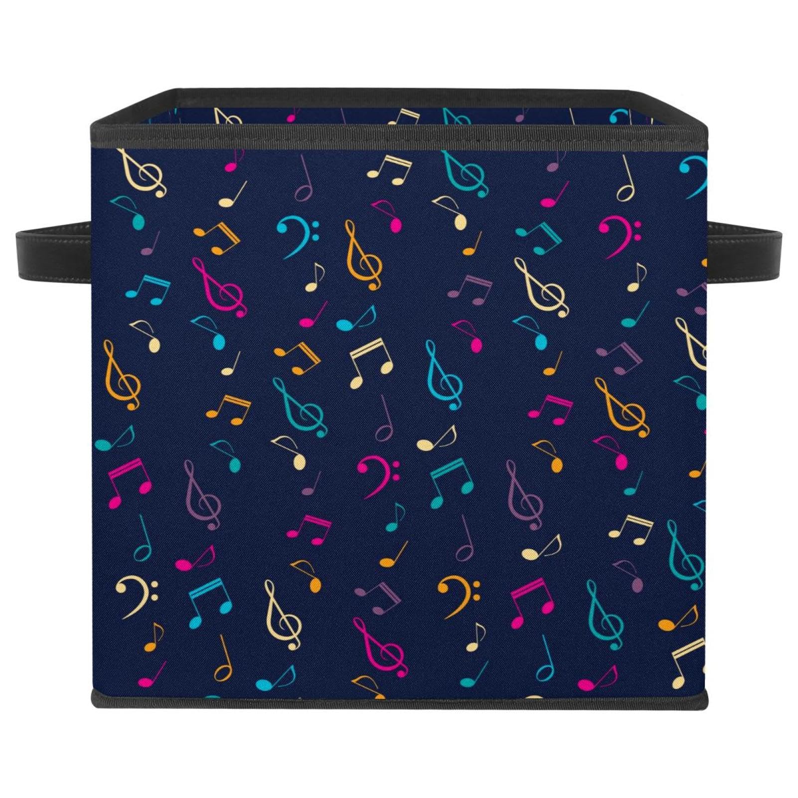 Boîte de rangement pliable en tissu cube motif notes de musique colorées pour placard
