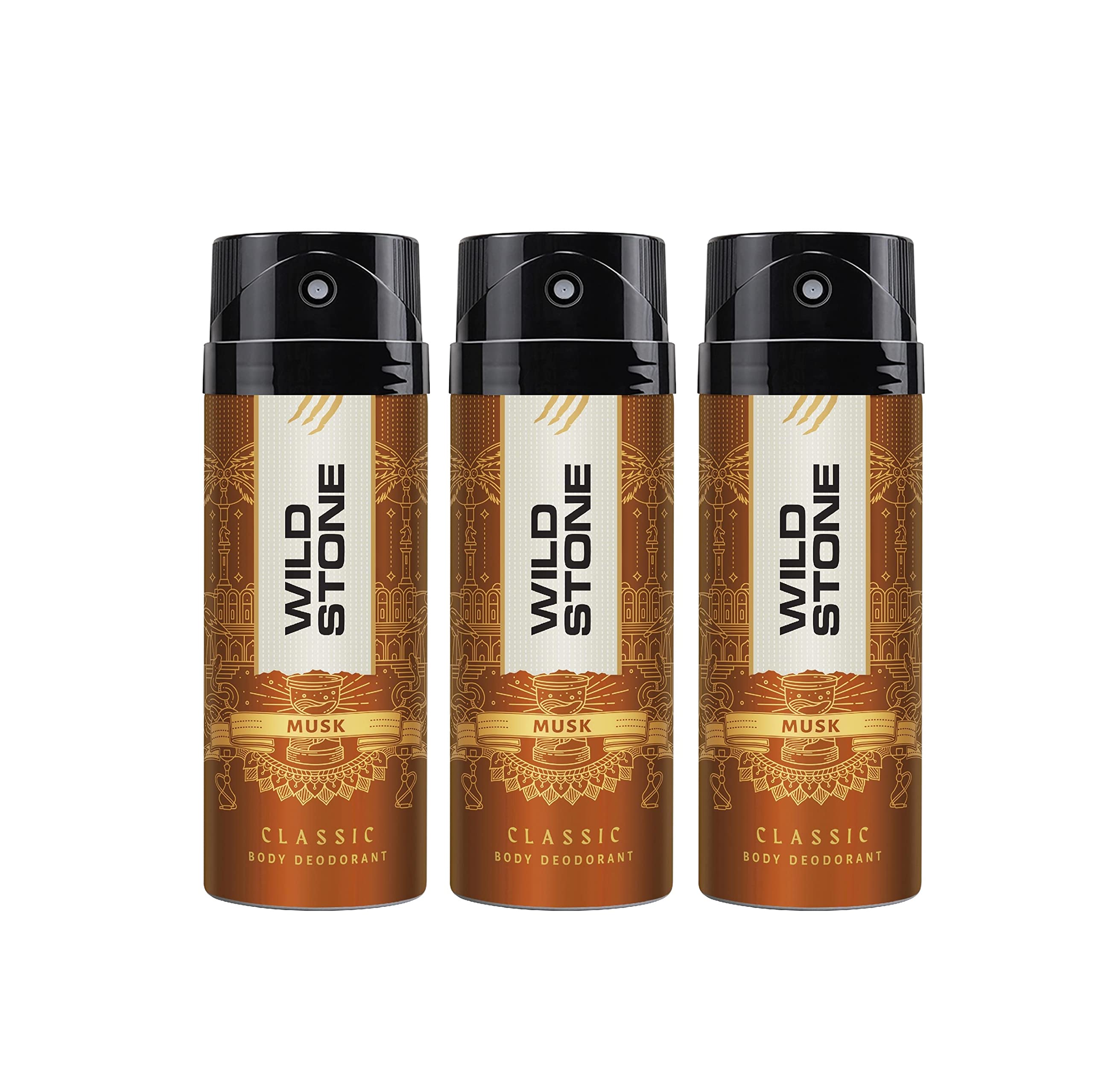 Wild Stone Classic Musk Deodorant for Men, Long Lasting Body Spray, Pack of 3 (225ml each)