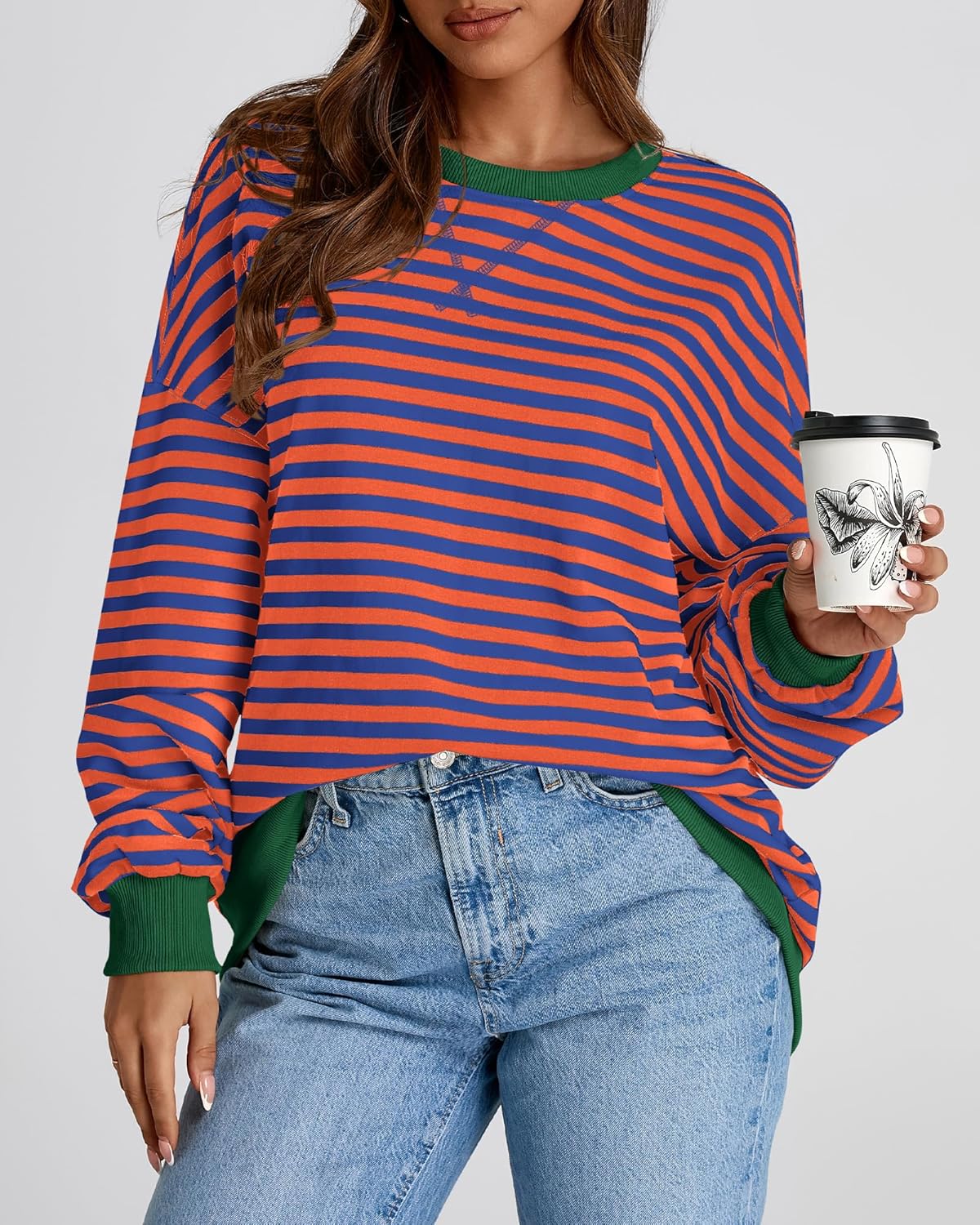 BTFBM Womens Oversized Striped Sweatshirt 2026 Spring Crewneck Long Sleeve Pullover Top Casual Y2K Clothes Workout Shirt - Image 6