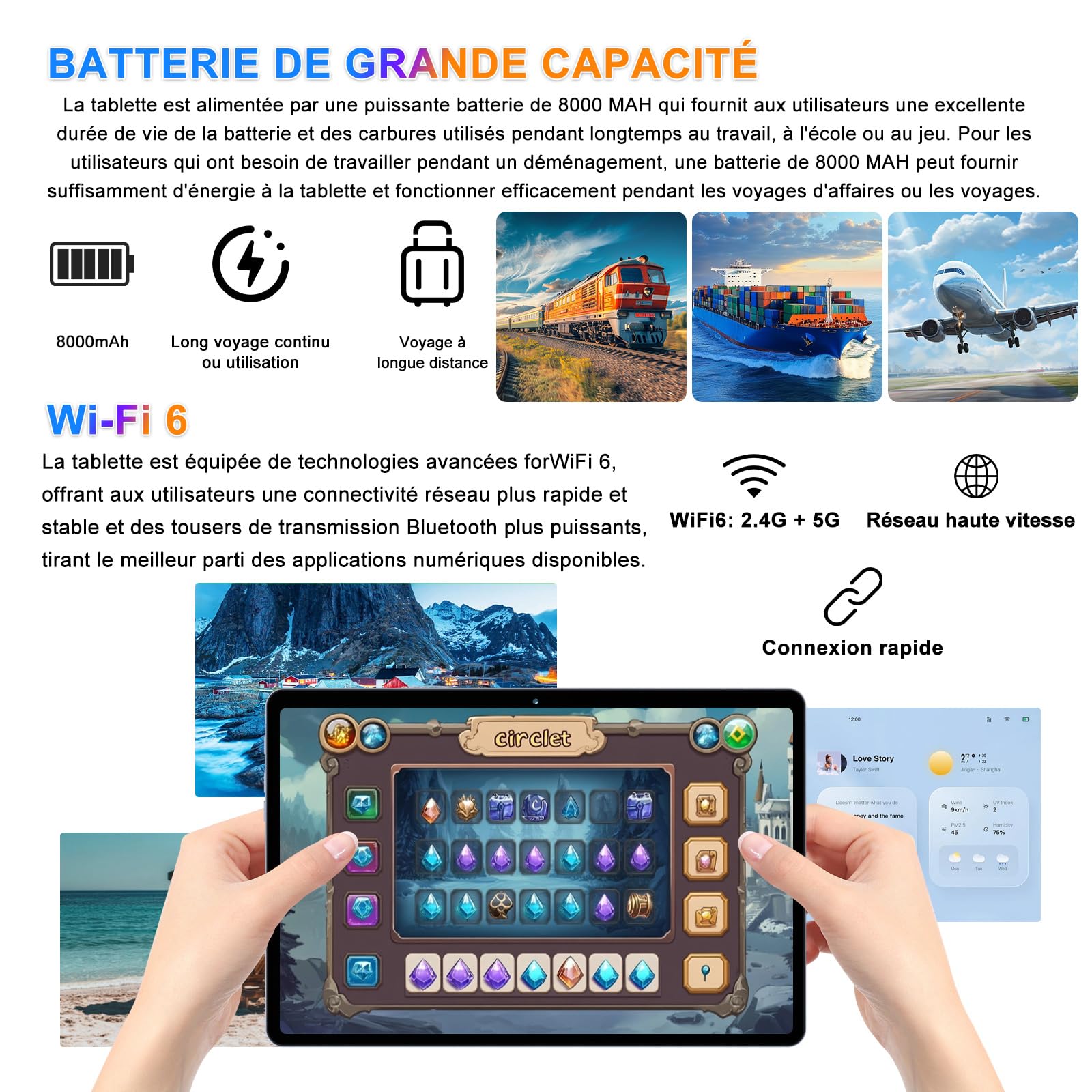 Android Tablette 10 Pouces, 22Go+128Go,Clavier Souris Coque Inclus,Gris