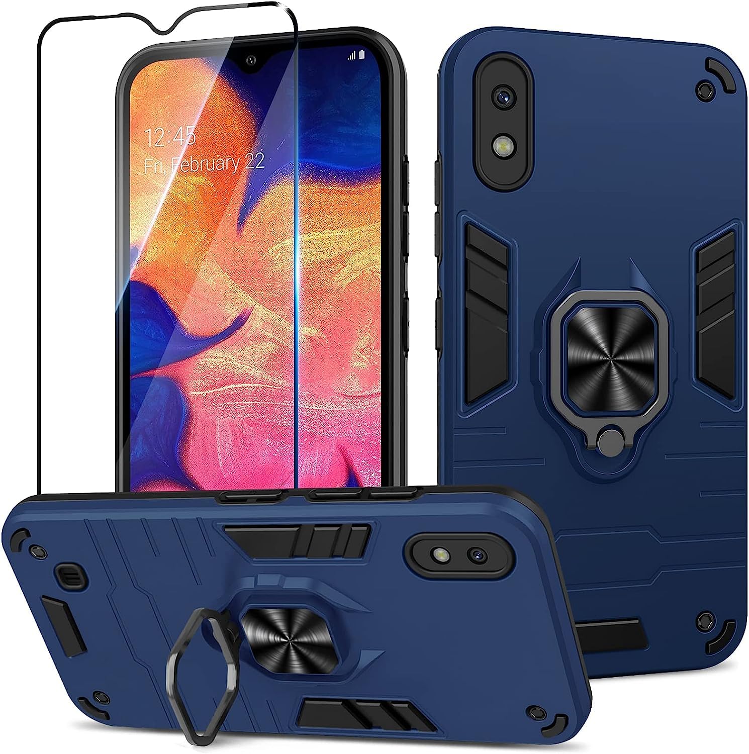 Funda para Samsung Galaxy A13 4G con Cristal Templado Protector Pantalla, Carcasa Antigolpes con Soporte anular metálico, Case Protectora de Grado Militar, Negro — view 190
