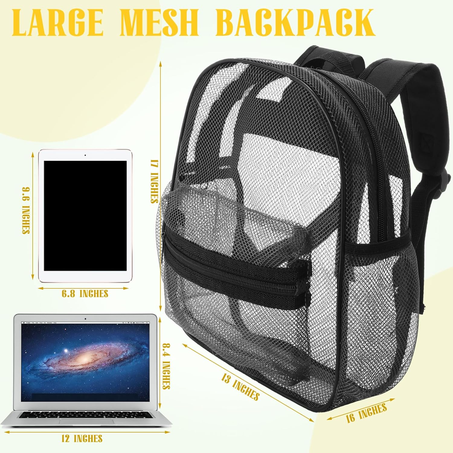 Silkfly 12 Pcs 17 Inch Mesh Backpack Bulk for School Kids Clear Backpack See Through Heavy Duty Bookbags with Adjustable Straps for Boys Girls Student Adult, Sports Travel Donations Supplies