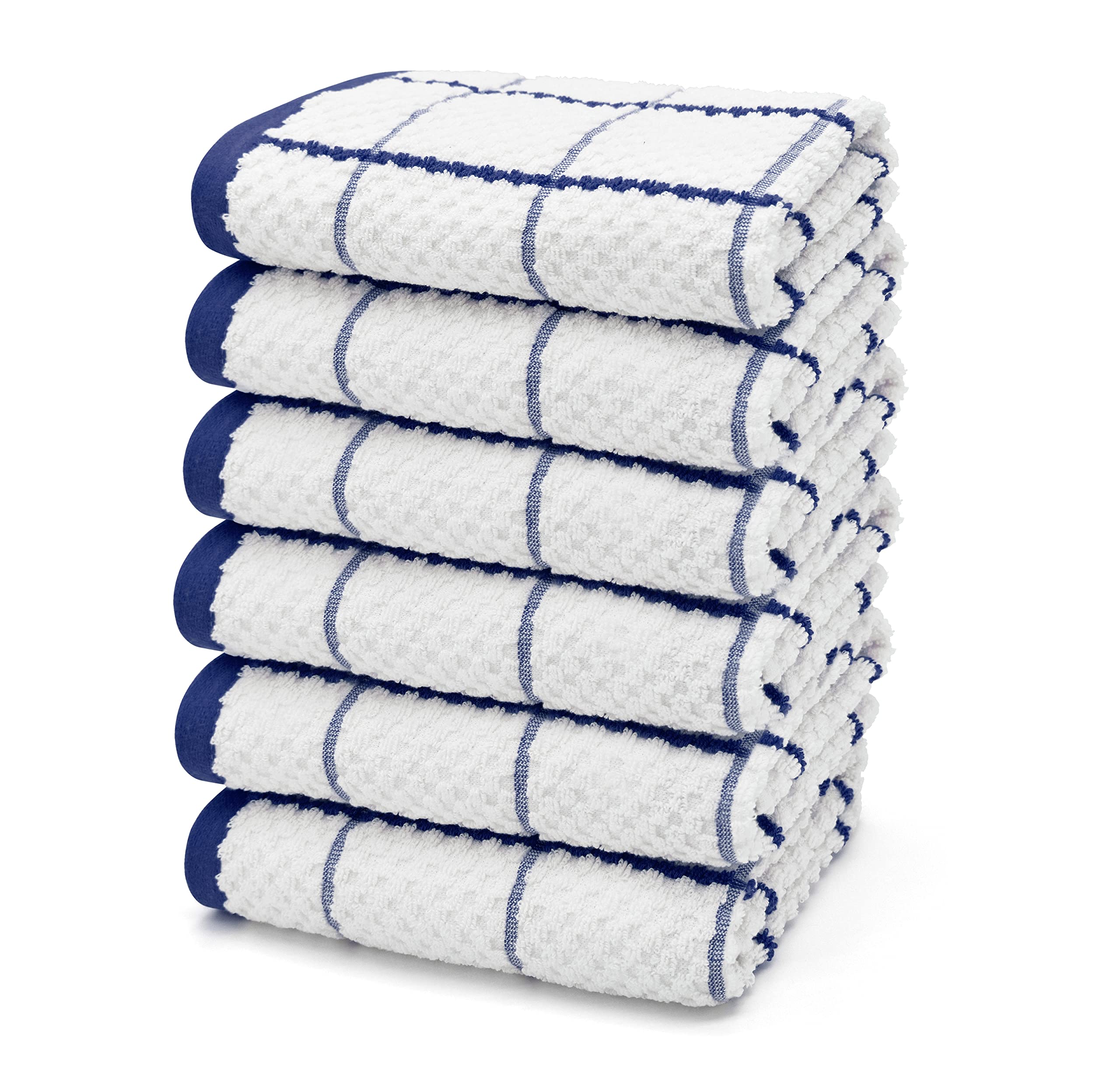 Velosso 6 Pack Jumbo Large Checkered Chunky Kitchen Towels Set 100% Supreme Ring Spun Cotton Super Soft and Absorbent Dish Towels, Tea Towels (Navy Blue, Checkered)