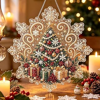 Christmas Pearl Diamond Art Painting Suncatch Kit, DIY Diamond & Pearl Art Painting with Pre‑Assembled Metal Chain, Acrylic Hanging Ornament, Art Craft for Adults & Beginners, Festive Home Decor