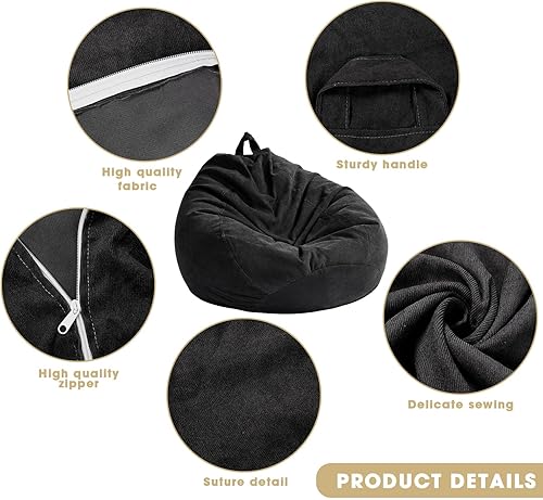 Miniatura 4 de Tranqun 2 fundas para puf de peluche para almacenamiento de animales de peluche, funda para silla, funda de pana suave, puf de peluche,