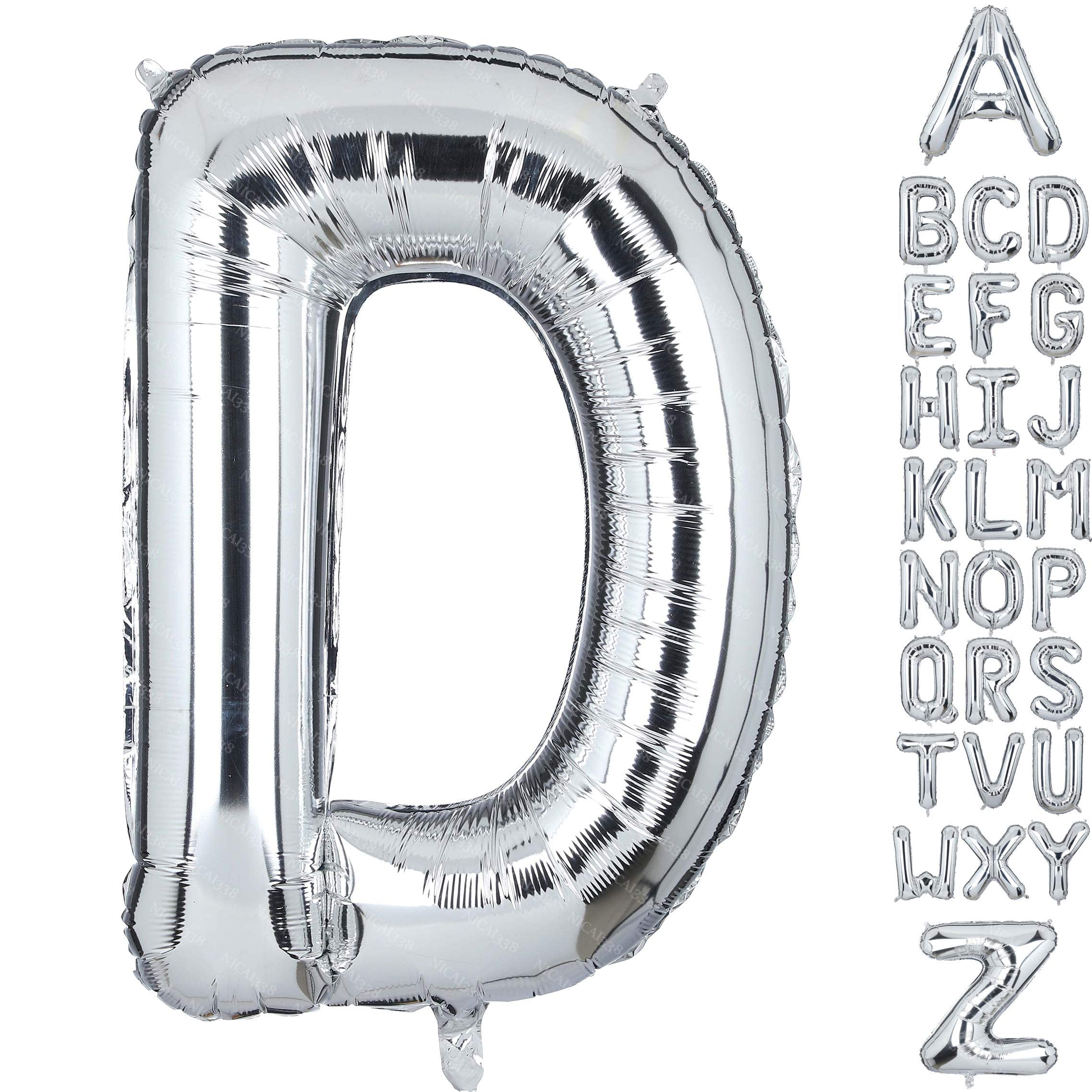 40 Inch Large Letter D Foil Balloons Silver Big Alphabet Mylar Helium Balloon for Birthday Party Decoration Supplies Wedding Decor Girls Custom Word HH(Silver-D) odimibo
