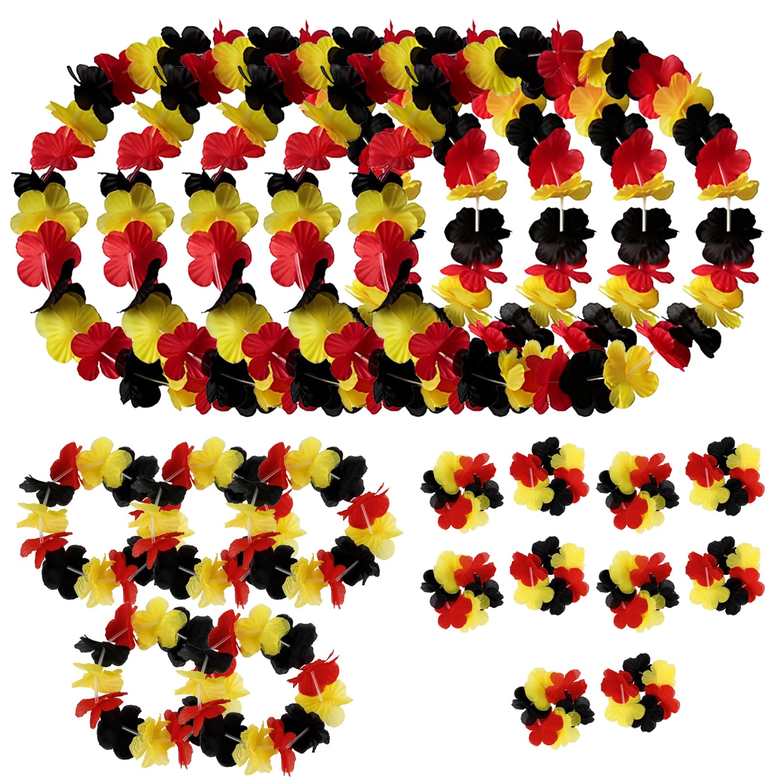 Simsky Lot de 20 Colliers de Fleurs pour Fans de l'Allemagne : 5 Chaînes Hawaïennes, 5 Bandeaux, 10 Bracelets en Noir, Rouge et Jaune