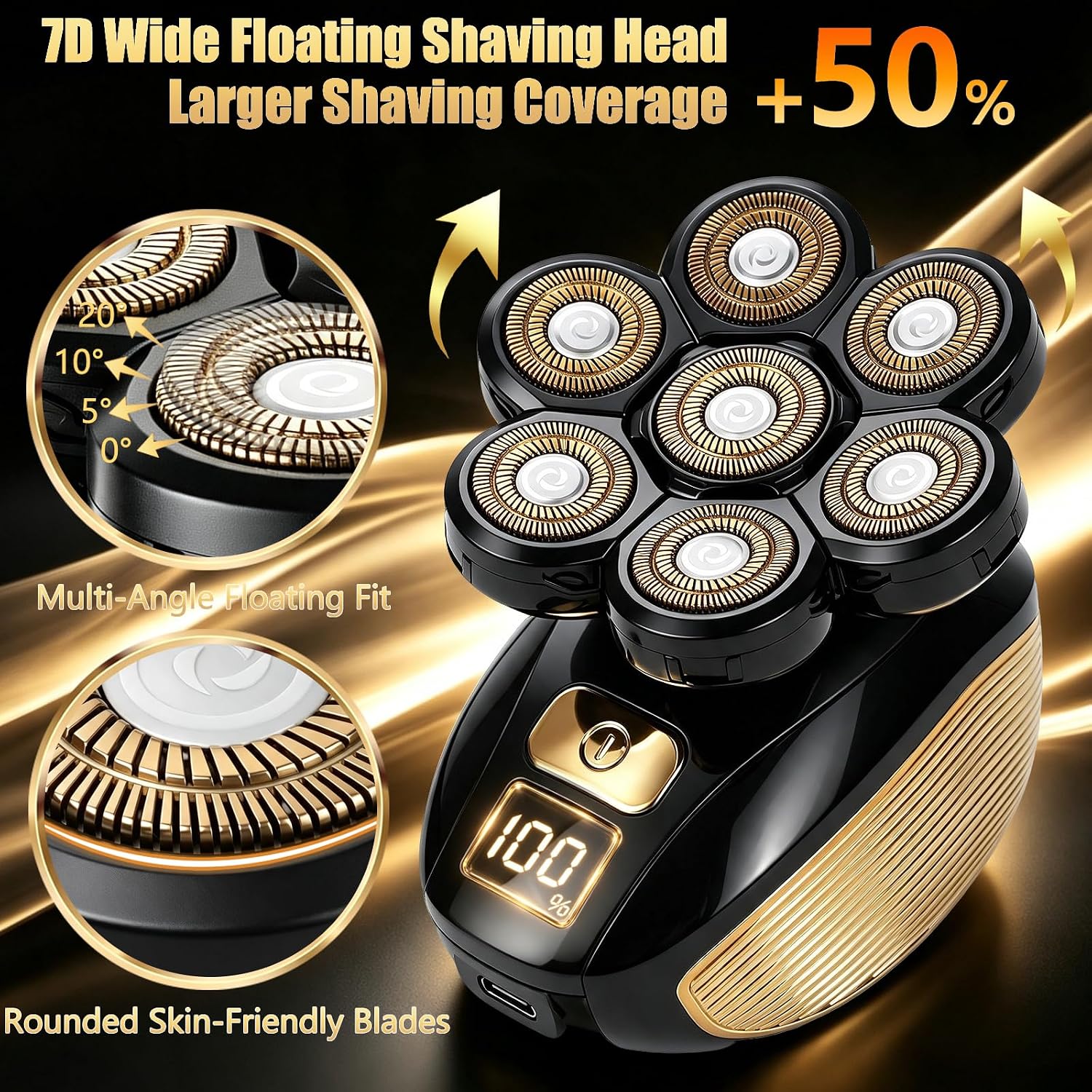 7D Back Shaver for Men, 5 in 1 Electric Body Shaver with Long Handle, Detachable Mens Back Shaver for Close Self-Shaving, Electric Razor for Body & Head, Body Trimmer, IPX6 Waterproof image 4