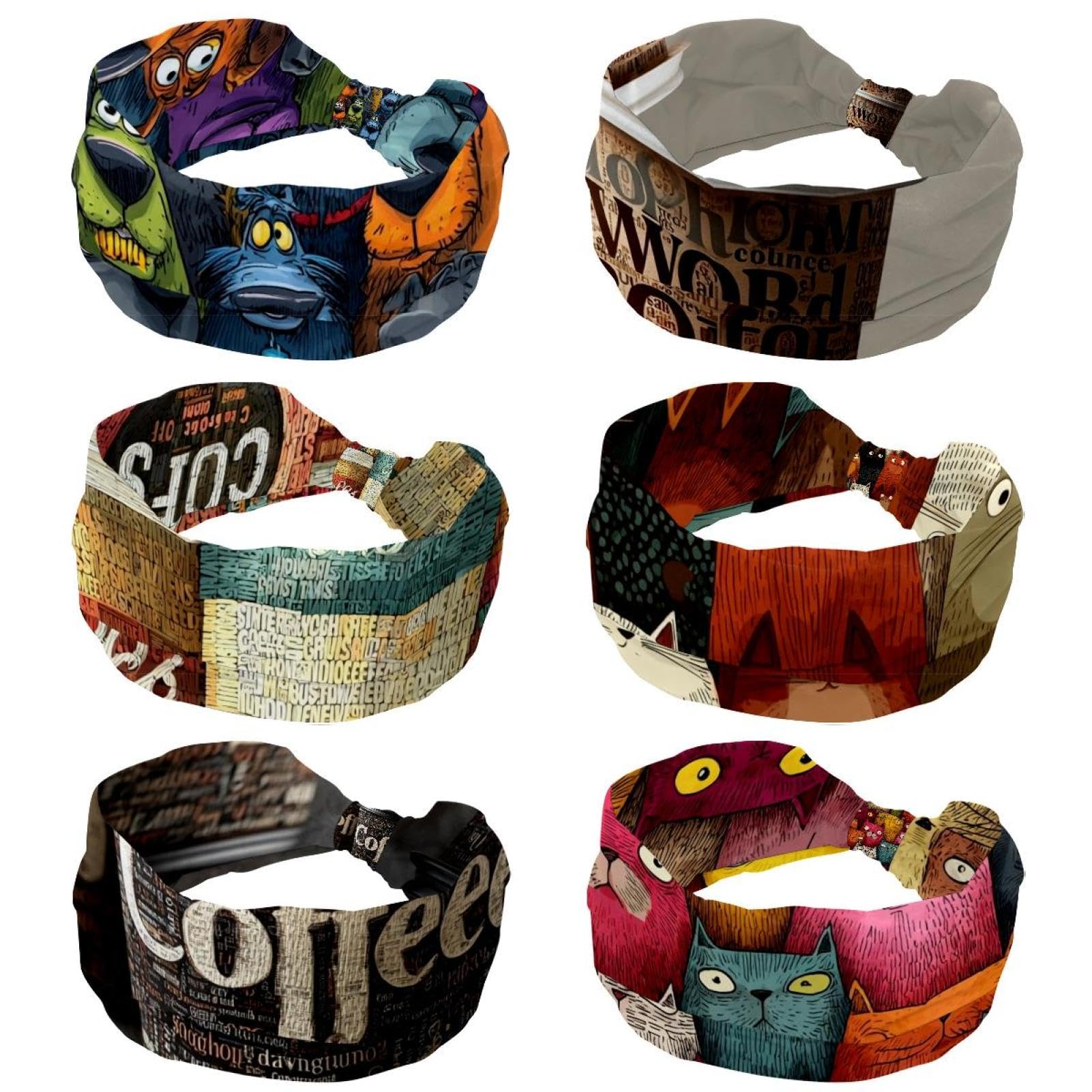 Lot de 6 bandeaux larges et extensibles pour femme - Turban antidérapant extra large pour l'entraînement, le sport et un usage quotidien