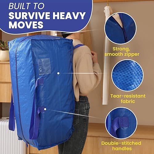 Miniatura 4 de Bolsas de mudanza extragrandes  Paquete de 6 bolsas de mudanza resistentes  Correas resistentes para mochila con asas, cremalleras, bolsas de