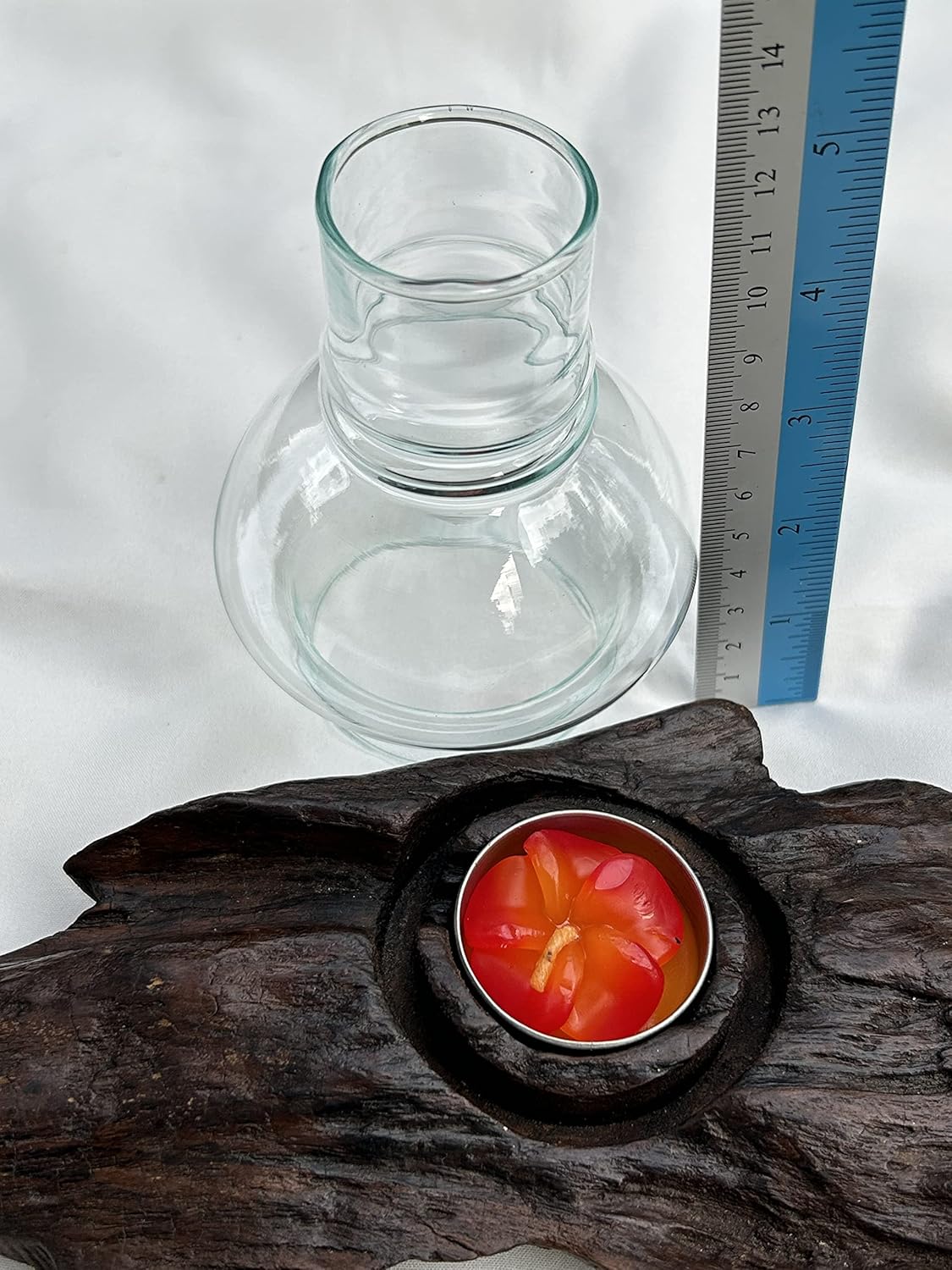 Teak Root Candle Holder with Glass Cover