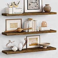 Forbena 36 Inch Floating Shelves Set of 3 Rustic Brown - Large Deep Wall Shelves for Bedroom Living Room Kitchen Storage Books Plants 25 lbs Capacity