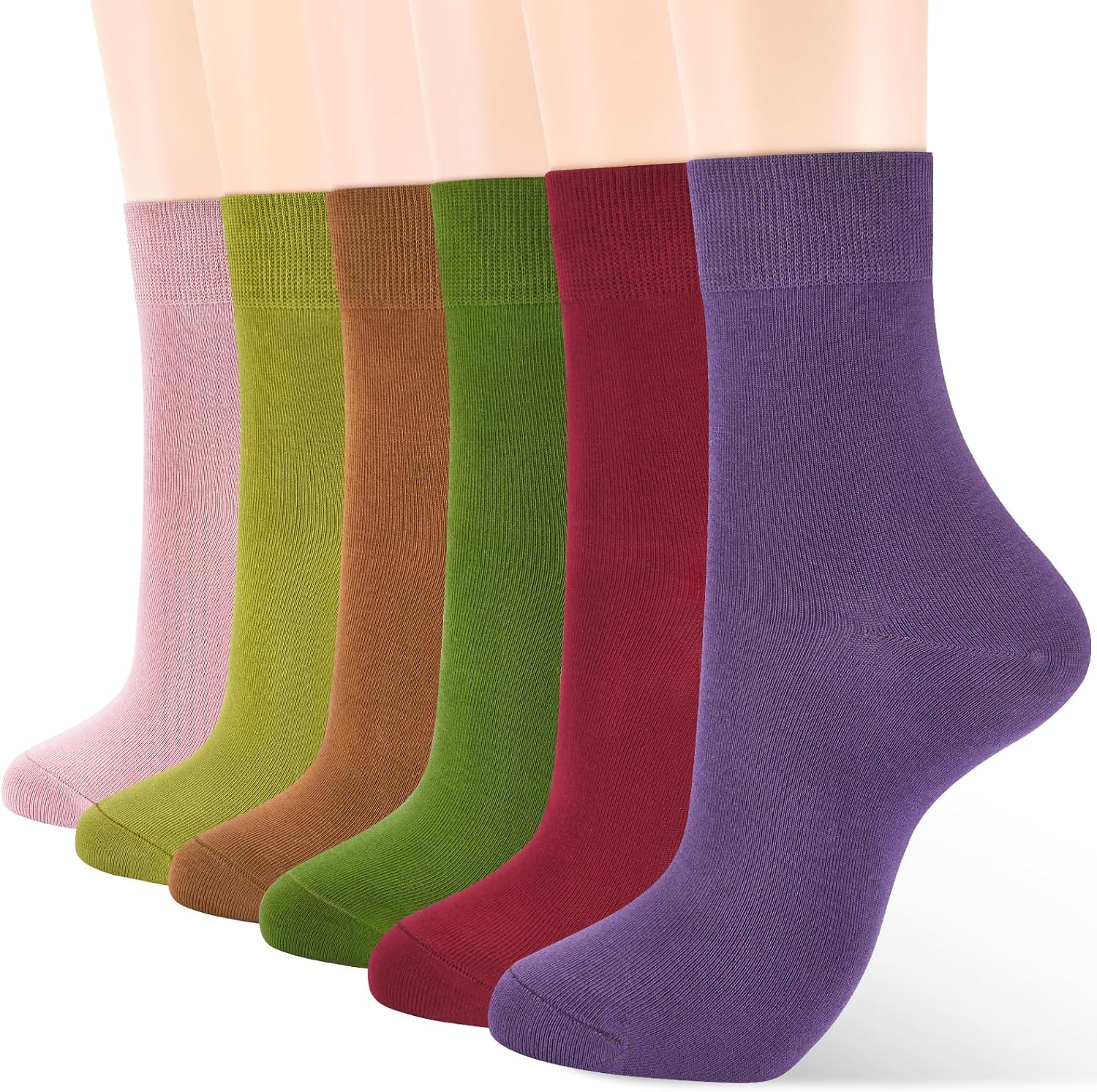 ATBITER Women's Thin Cotton Crew Socks - Soft Above Ankle Bootie Casual Dress Socks 6-Pairs