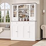 HIFIT 71''Tall Kitchen Pantry Storage Cabinet, 47.2'' Wide Kitchen Hutch with 4 Drawers & 6 Doors & Removable Wine Rack, Farmhouse Pantry Cabinet for Dining Room, Living Room, White China Hutch