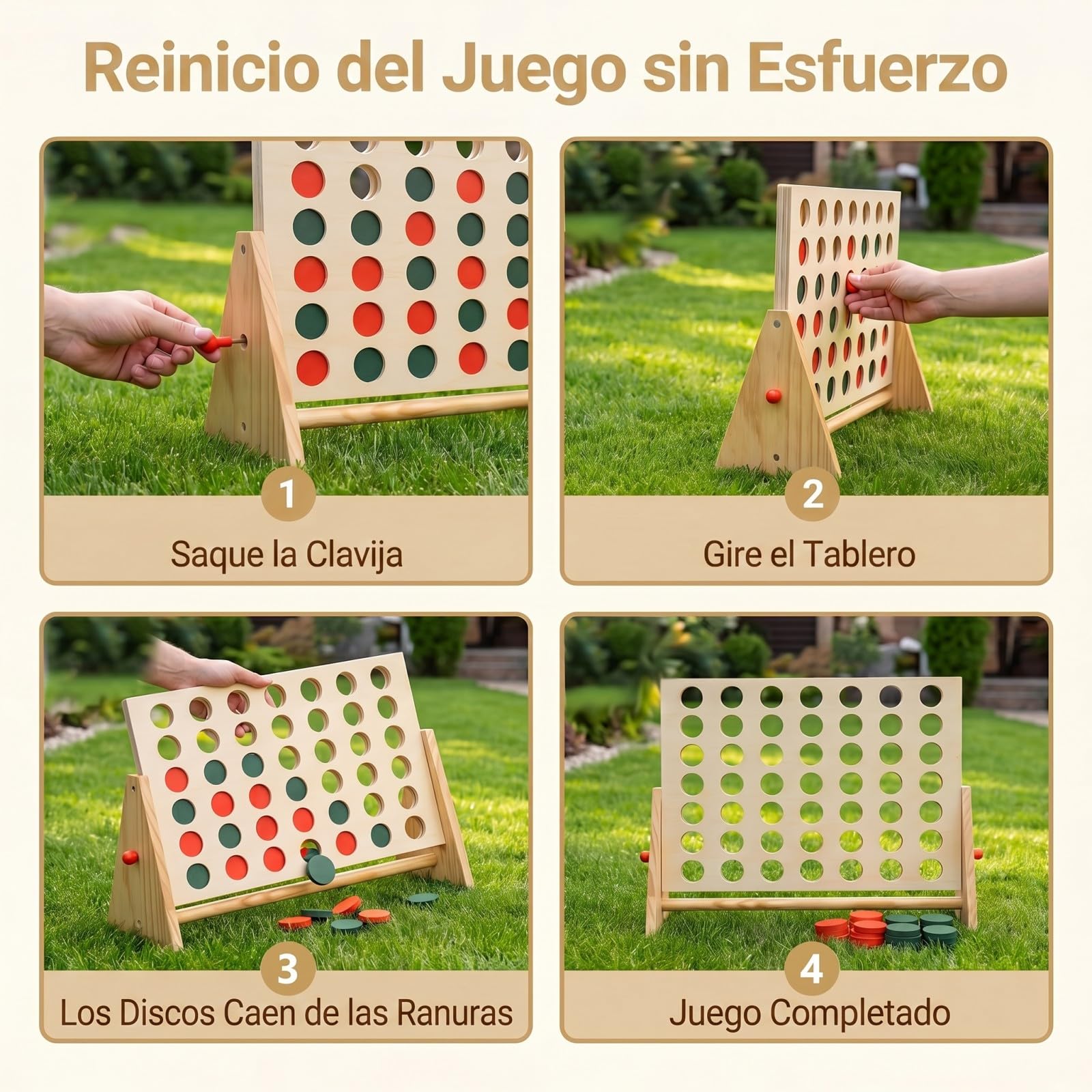 GOPLUS Juego de 4 en Raya para Niños, Cuatro en Raya con 42 Piezas de Ajedrez y Marco de Madera de Pino para Familia, Juego de Conecta 4 para Interiores y Exteriores para 7+ Años