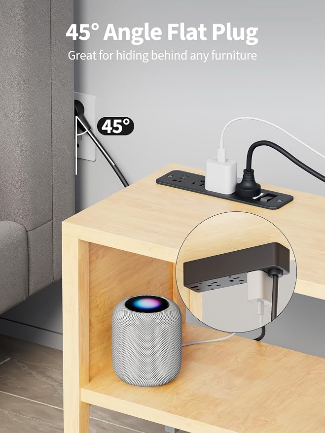 Regleta empotrada 6 tomas 5 USB negra 5 ft plano miniatura 6
