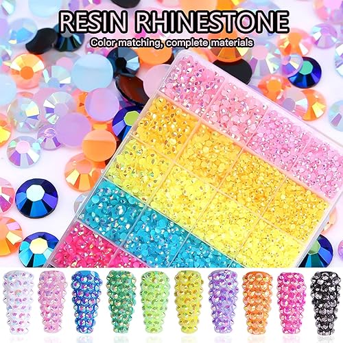 Miniatura 4 de BELICEY Juego de 24000 piezas de diamantes de imitación de cristal de gelatina de parte trasera plana rosa, amarillo y azul para manualidades,