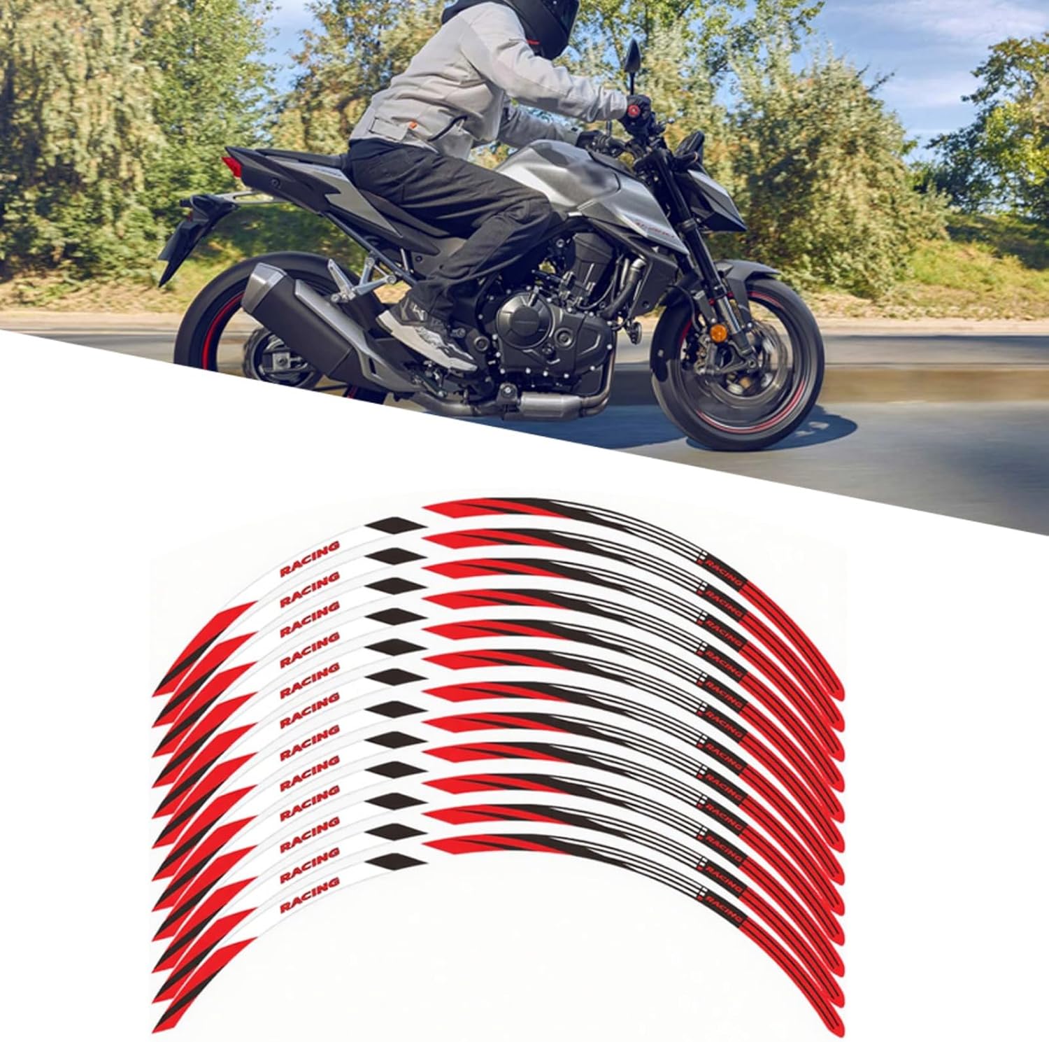 for CB 750 Hornet cb750 Hornet 2023 2024 2025 Motorcycle Wheel Waterproof Sticker 17 inch Wheel Rim Sticker Decals, Magnets & Stickers (Red)