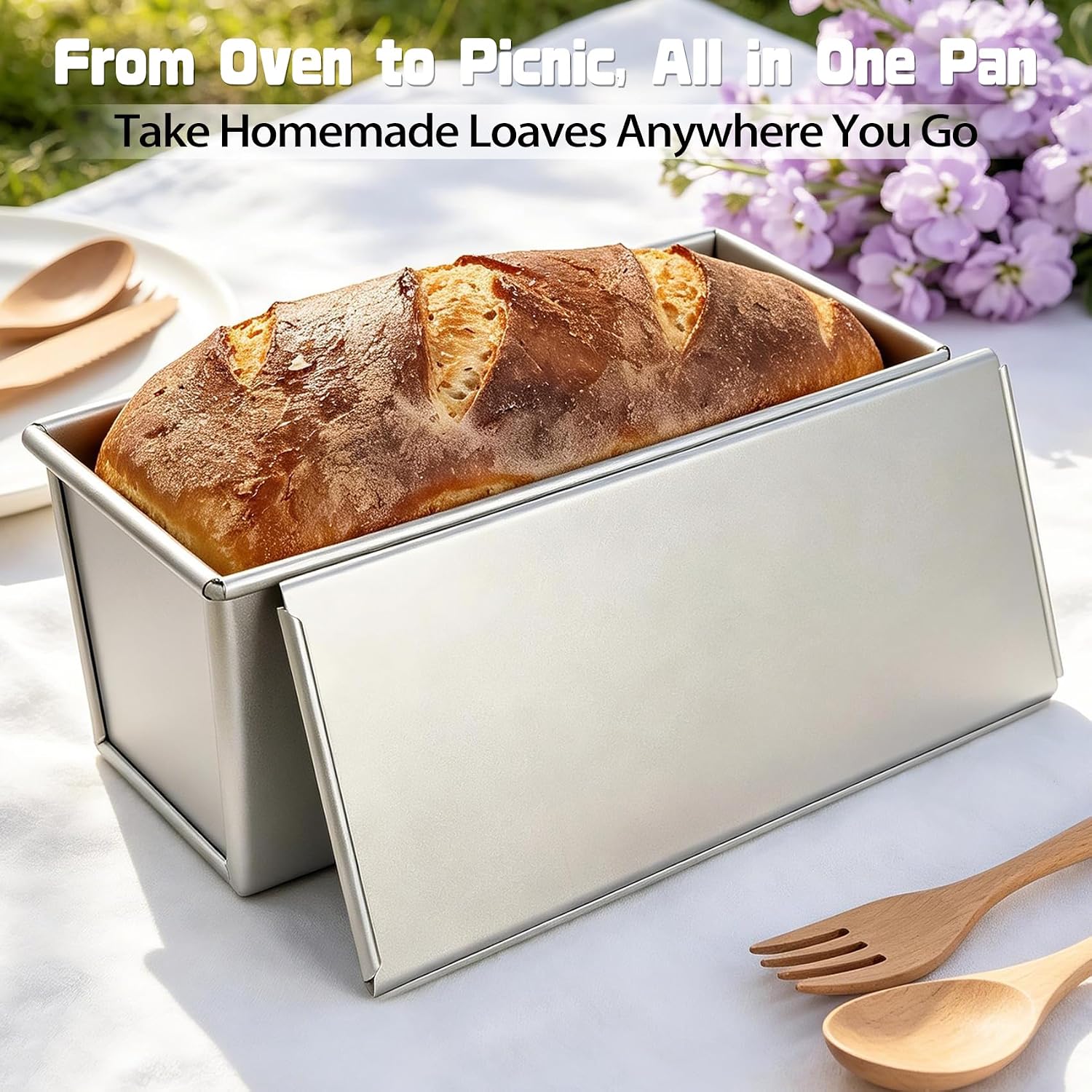 Pullman Loaf Pan with Lid 13x4 Uncoated Aluminized Steel for Sandwich Bread