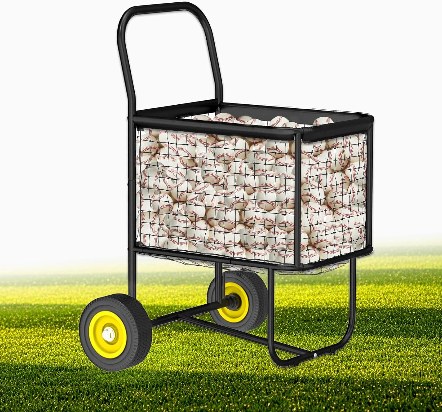 Sport Baseball Cart with Wheels, Heavy-Duty Wheeled Ball Cart Holds 300+ Baseballs or 150 Softballs, Volleyball Equipment Cart, Big Wheels Portable Transport & Storage, for Field & Training