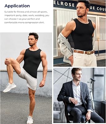 Junlan Men Compression Shirt Vest 2 Pack Slimming Body Shaper Tummy Control Shapewear Tank Tops Seamless Undershirts