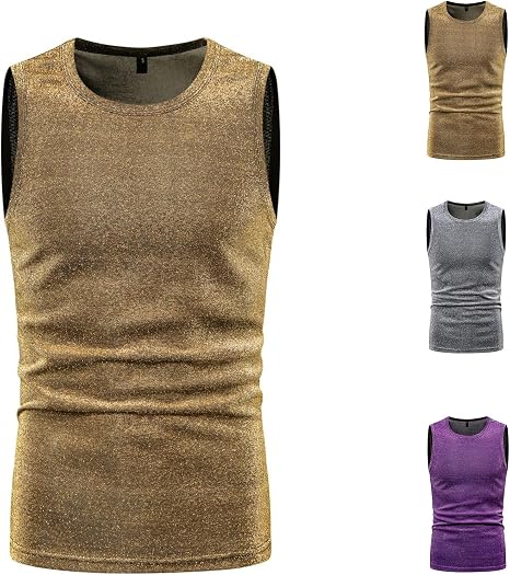T-shirt Brillant Pour Homme Costume Fête Disco - Débardeur à Paillettes Style Urbain Clubwear Discothèque