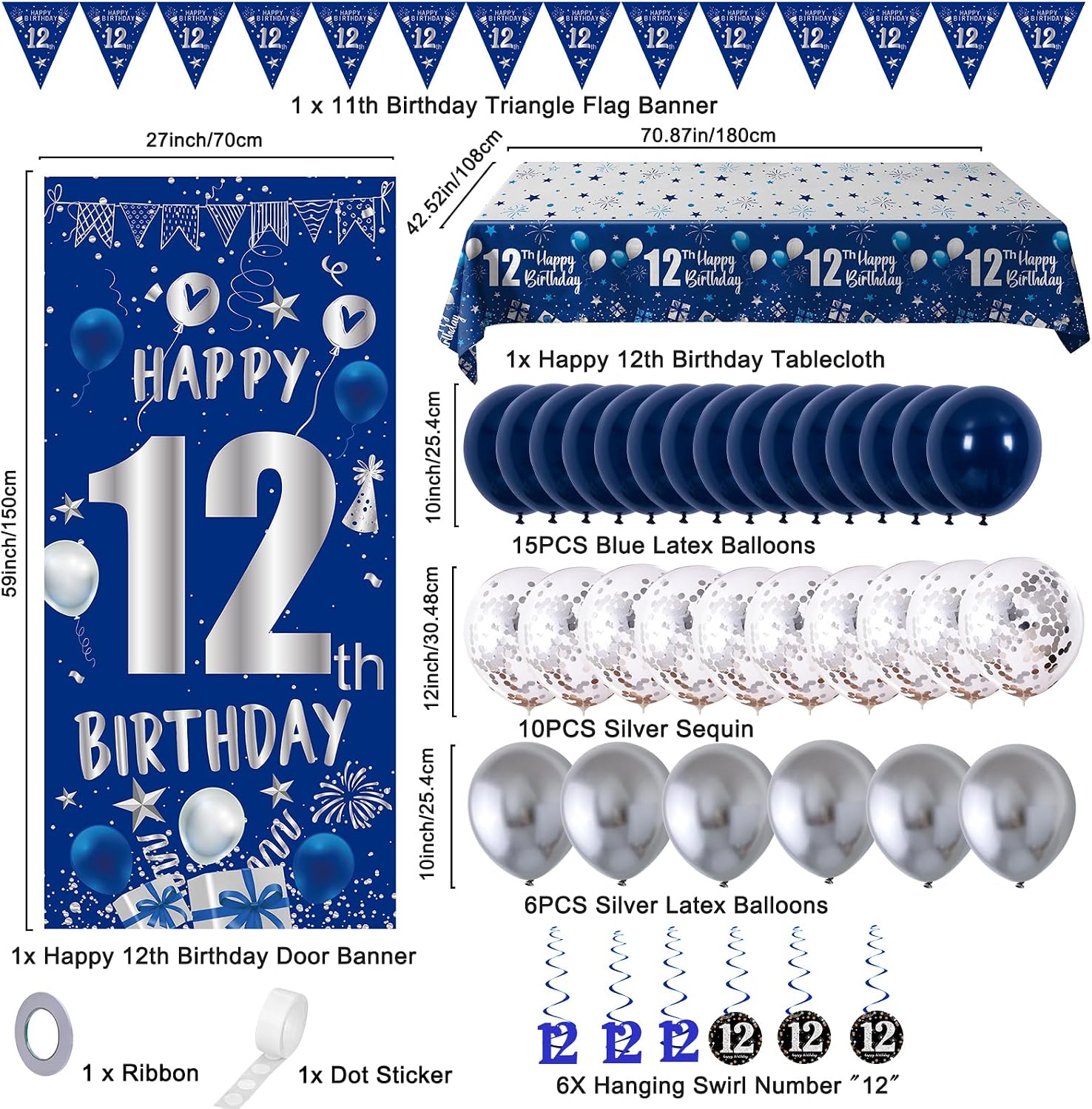 Blue Silver 12th Birthday Decorations for Boys Girls image 2