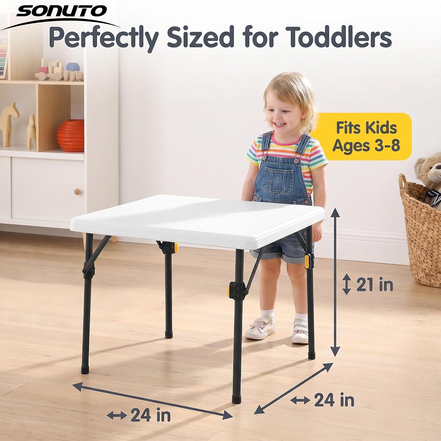24" Kids Folding Table, No-Pinch Portable Toddler Activity Table