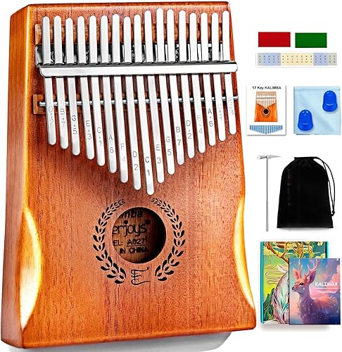 Everjoys Kalimba - Piano de pulgar de 17 teclas, instrumento musical profesional piano de dedos marimbas con bolsa de tela suave portátil, libro de
