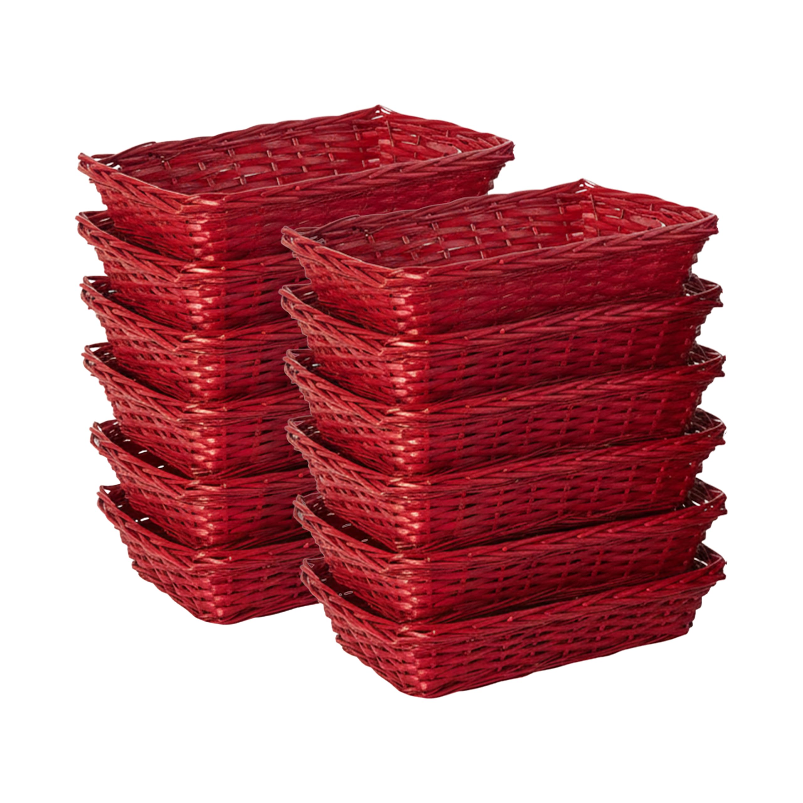 Wickerfield 10pcs Natural Wicker Hamper Basket Wicker Trays Gift Basket Retail Display Tray Christmas Hampers (Red, Large)