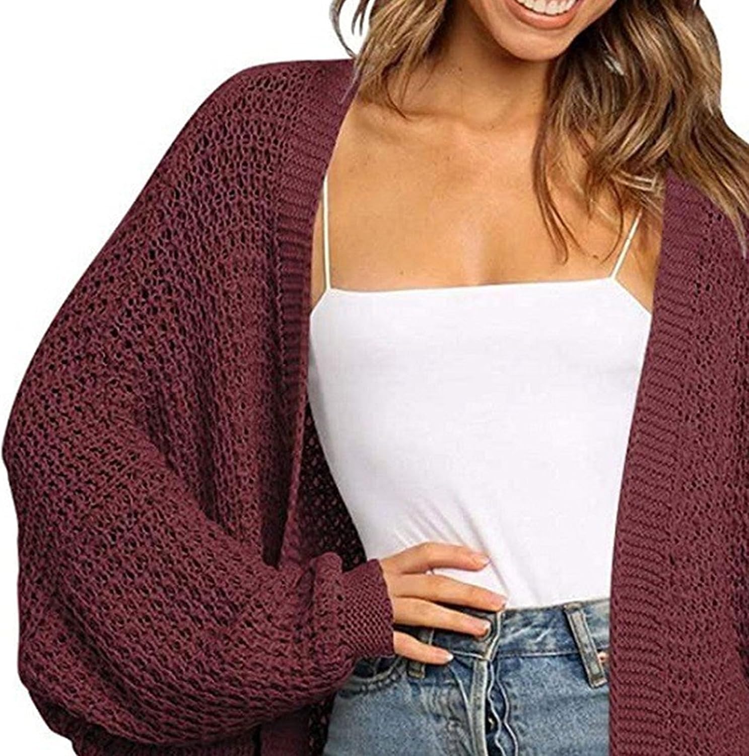 Open Front Cardigan for Women Lightweight Chunky Knit Sweater Long Sleeve Causal Soft Outwear Tops with Pockets
