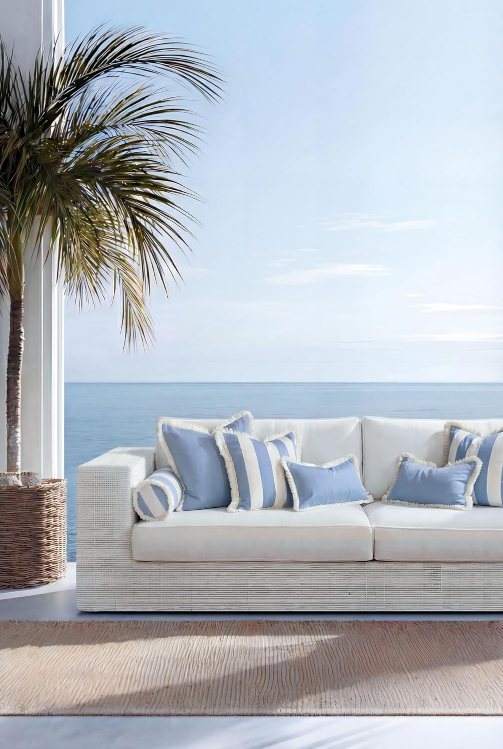 Hofdeco Premium Coastal Hampton Outdoor Performance Throw Pillow Cover Only, 22"x22" Water Repellent, UV and Fade Resistant for Backyard, Couch, Poolside, Azure Blue Woven Solid
