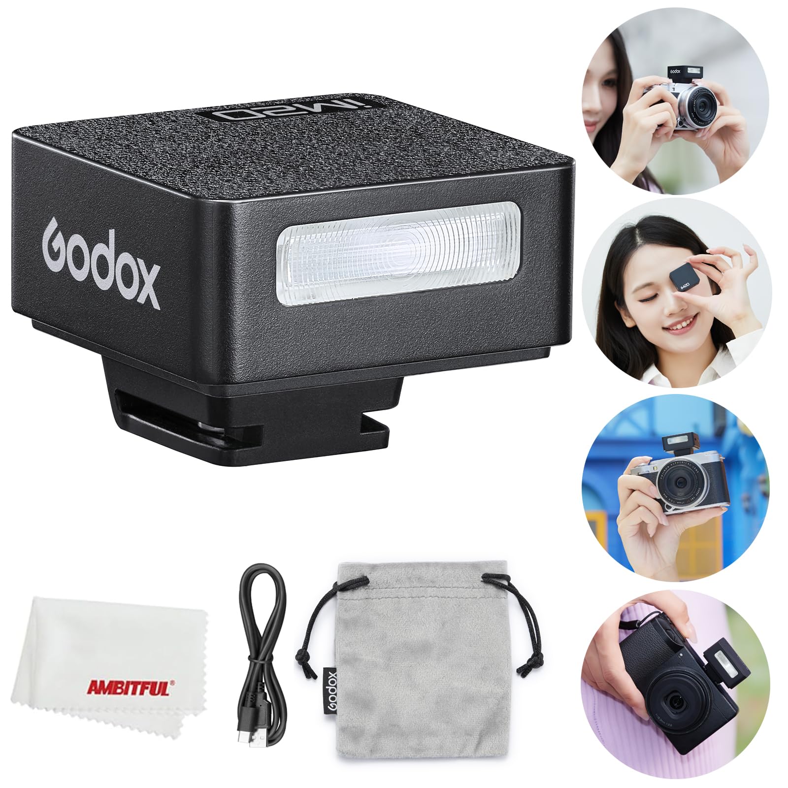 Godox IM20 Mini Flash Per Fotocamera – GN15 Con 7 Livelli Di Potenza E Controllo Ottico S1/S2 (hot Shoe)
